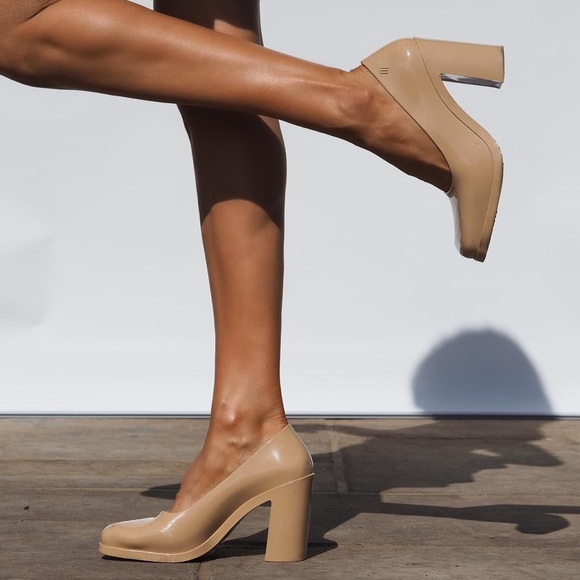 Melissa Shoes - CHUNKY NUDE SQUARE TOE MELISSA HEELS